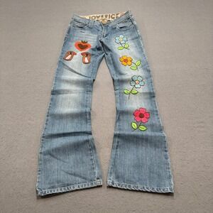 Flare Jeans Womens 28 Light Wash Floral Embroidered Low Rise Y2K Boho Joystick